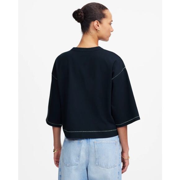 Madewell Wide Sleeve Boxy Tee WMNS 2XS Dark Navy Drop Shoulder Contrast Stitch - Picture 2 of 8